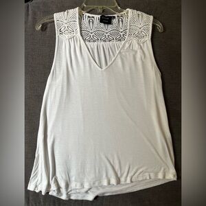 White Boho Sleeveless Top with Crochet Detail Size XS Summer Festival Style
